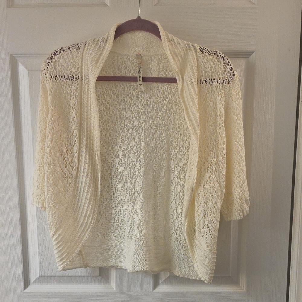 Leo & Nicole Cream Open-Front Knit Cardigan